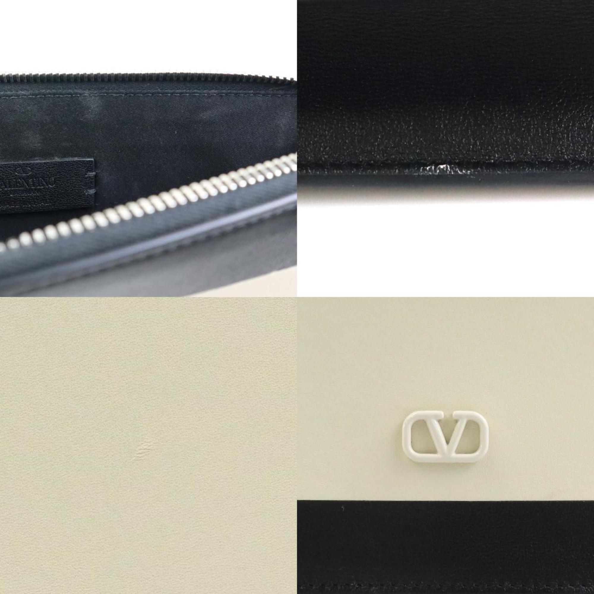 Valentino Garavani Clutch Bag V Leather Black x Ivory Men's Women's 55733g