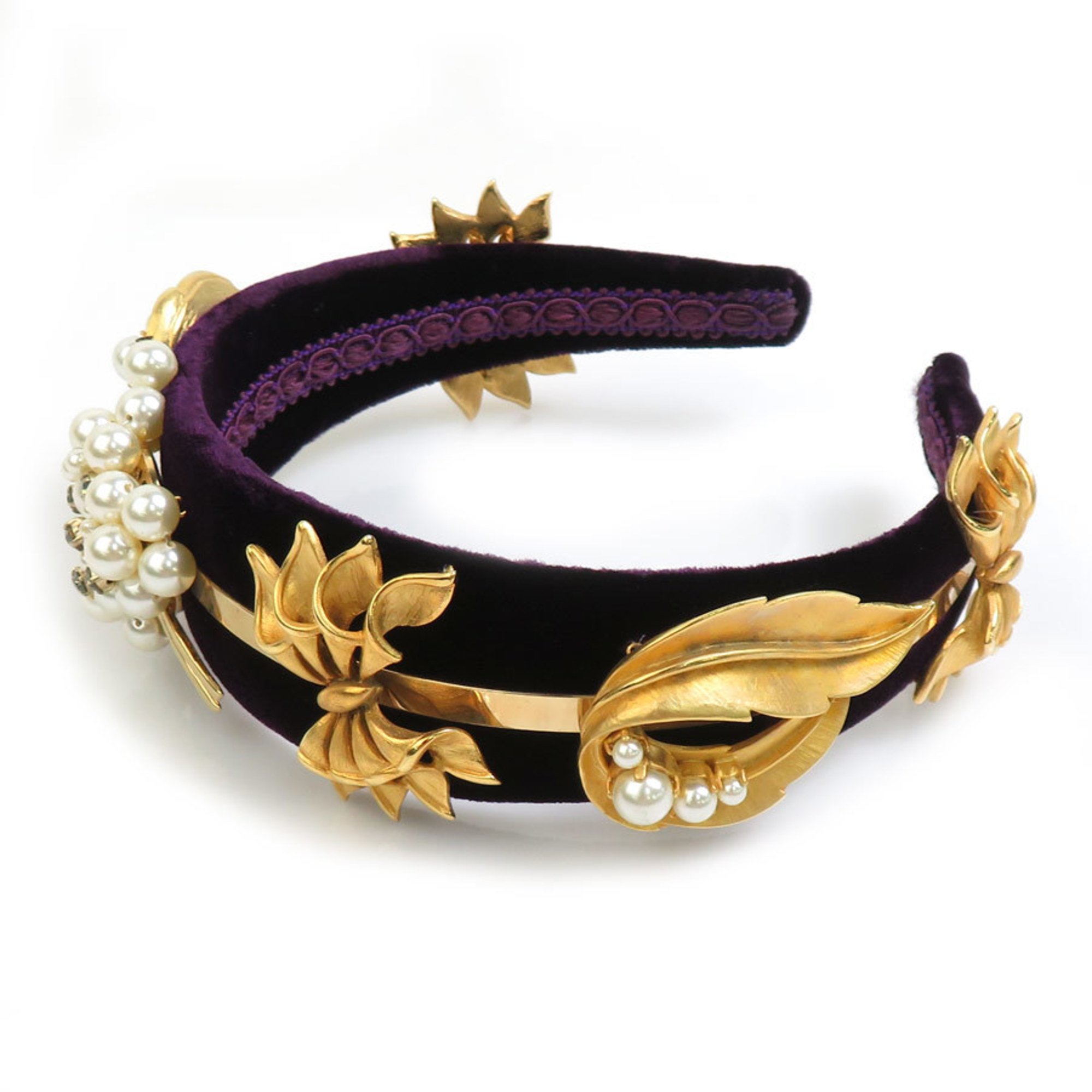 Dolce & Gabbana Headband Velour Metal Faux Pearl Purple Women's 55752m