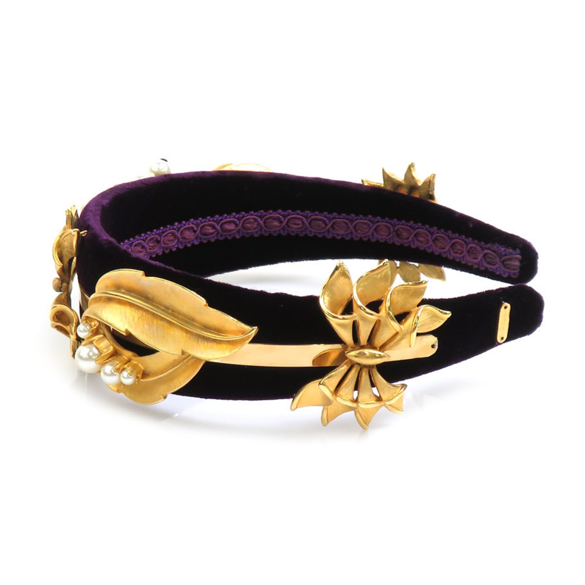 Dolce & Gabbana Headband Velour Metal Faux Pearl Purple Women's 55752m