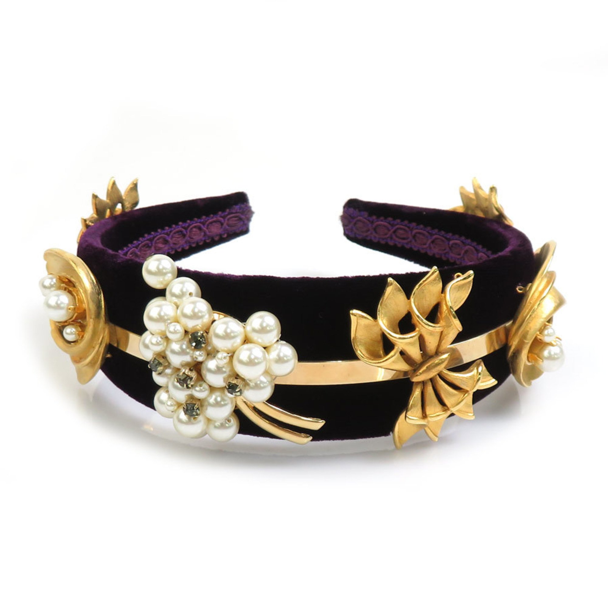 Dolce & Gabbana Headband Velour Metal Faux Pearl Purple Women's 55752m