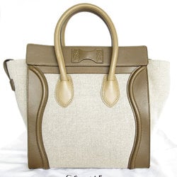 CELINE Handbag Luggage Shopper Leather Canvas Khaki Brown x Beige Men's Women's s0332f