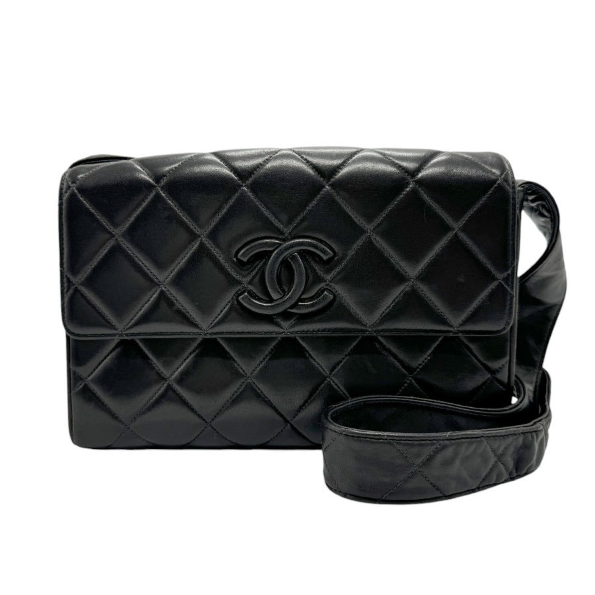 CHANEL Shoulder Bag Leather Black Women's n0411