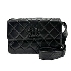 CHANEL Shoulder Bag Leather Black Women's n0411