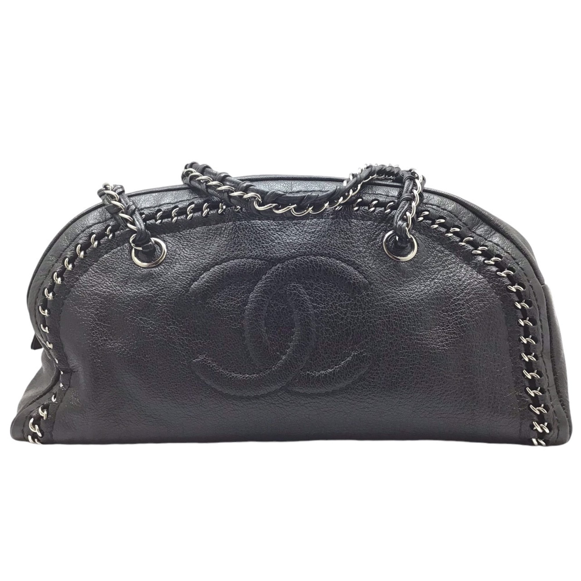 CHANEL Luxury Line Boston Leather Black A31405 Handbag Bag Coco Mark CC Shoulder Women Men