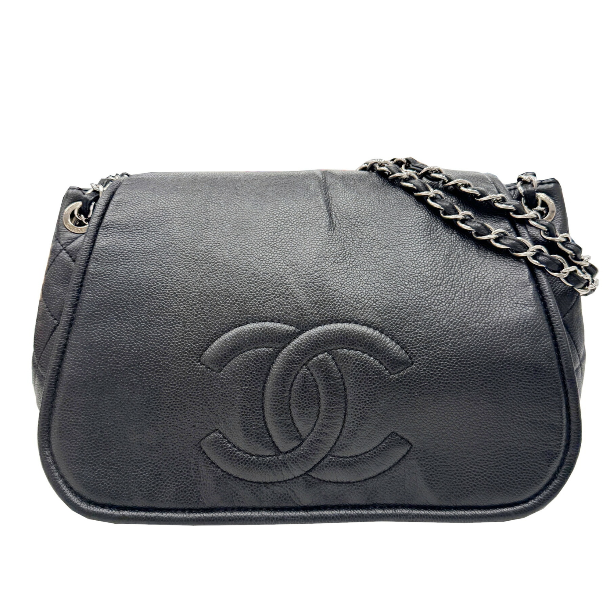 CHANEL Coco Mark Chain Shoulder Bag Caviar Skin Black 14 Series Women's