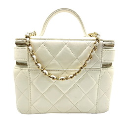 CHANEL Vanity Matelasse Chain Bag Leather White Shoulder Handbag Coco Mark CC Women's