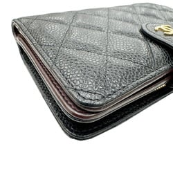 CHANEL Coco Mark Bi-fold Wallet Caviar Skin Black 19 Series Women's