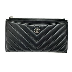 CHANEL V-stitch bill compartment long wallet wallet/coin case card and coin holder lambskin Coco mark multi-case black 25 series ladies men