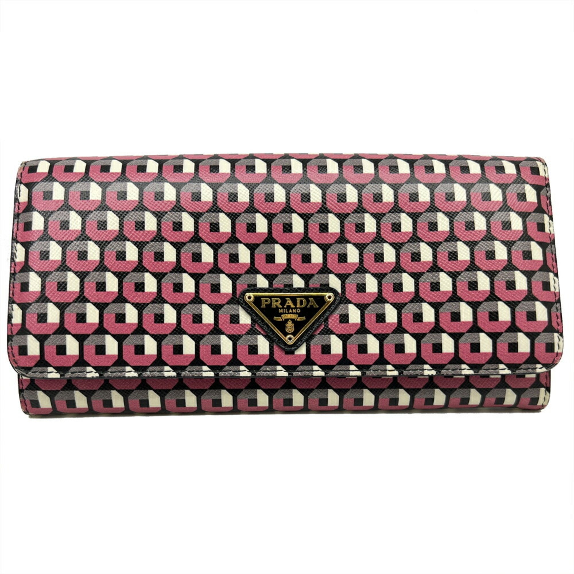 PRADA Prada Bi-fold Long Wallet, Pink 1M11322, Leather, Business Card Holder, Case, Multicolor, Women's