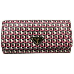 PRADA Prada Bi-fold Long Wallet, Pink 1M11322, Leather, Business Card Holder, Case, Multicolor, Women's