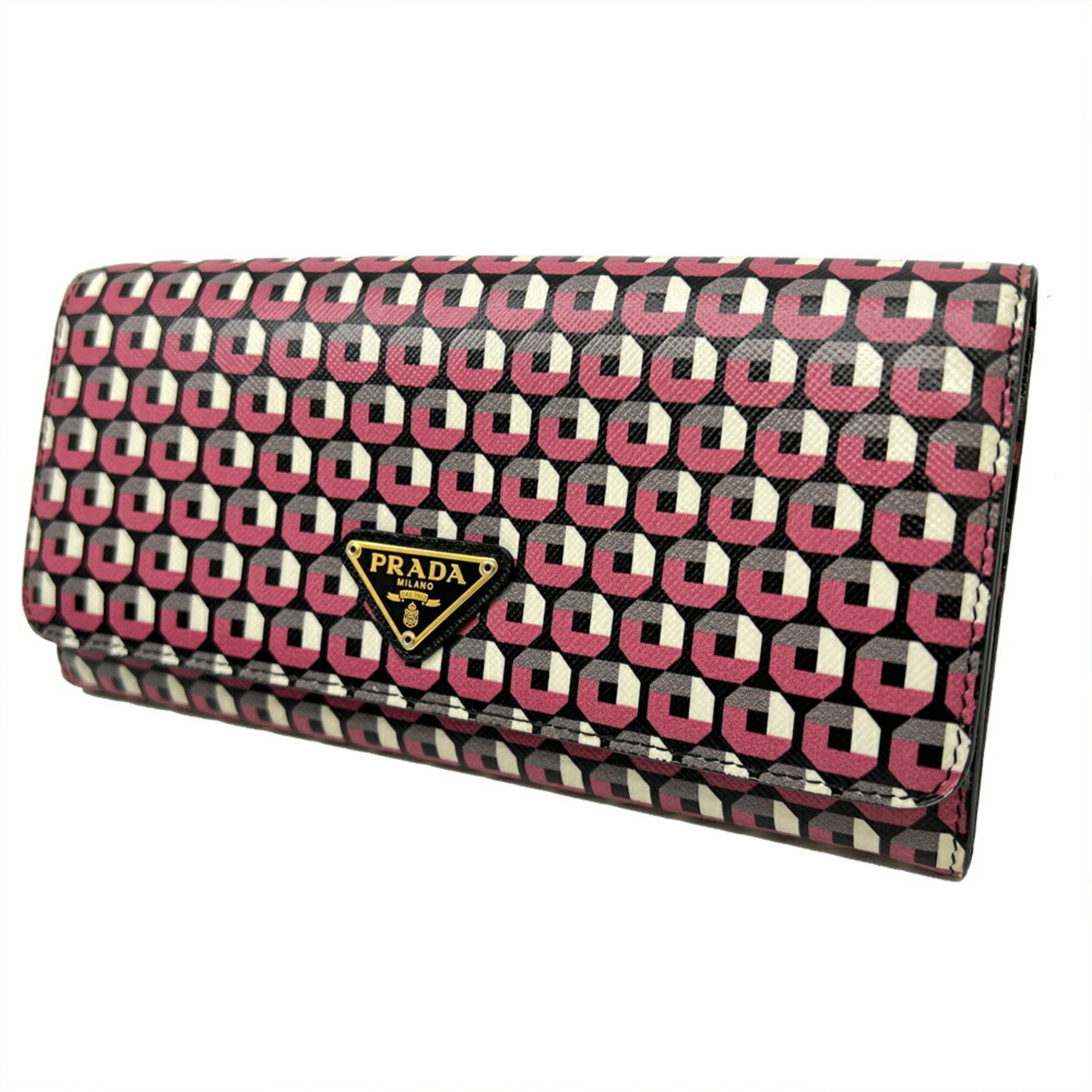 PRADA Prada Bi-fold Long Wallet, Pink 1M11322, Leather, Business Card Holder, Case, Multicolor, Women's