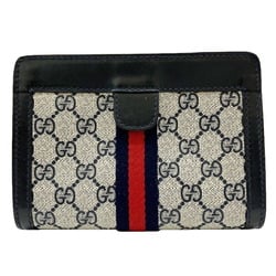 GUCCI Gucci Sherry Line Pouch Navy Grey GG Supreme Canvas