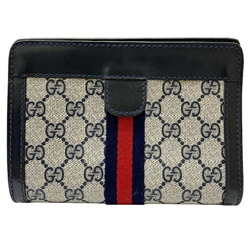 GUCCI Gucci Sherry Line Pouch Navy Grey GG Supreme Canvas