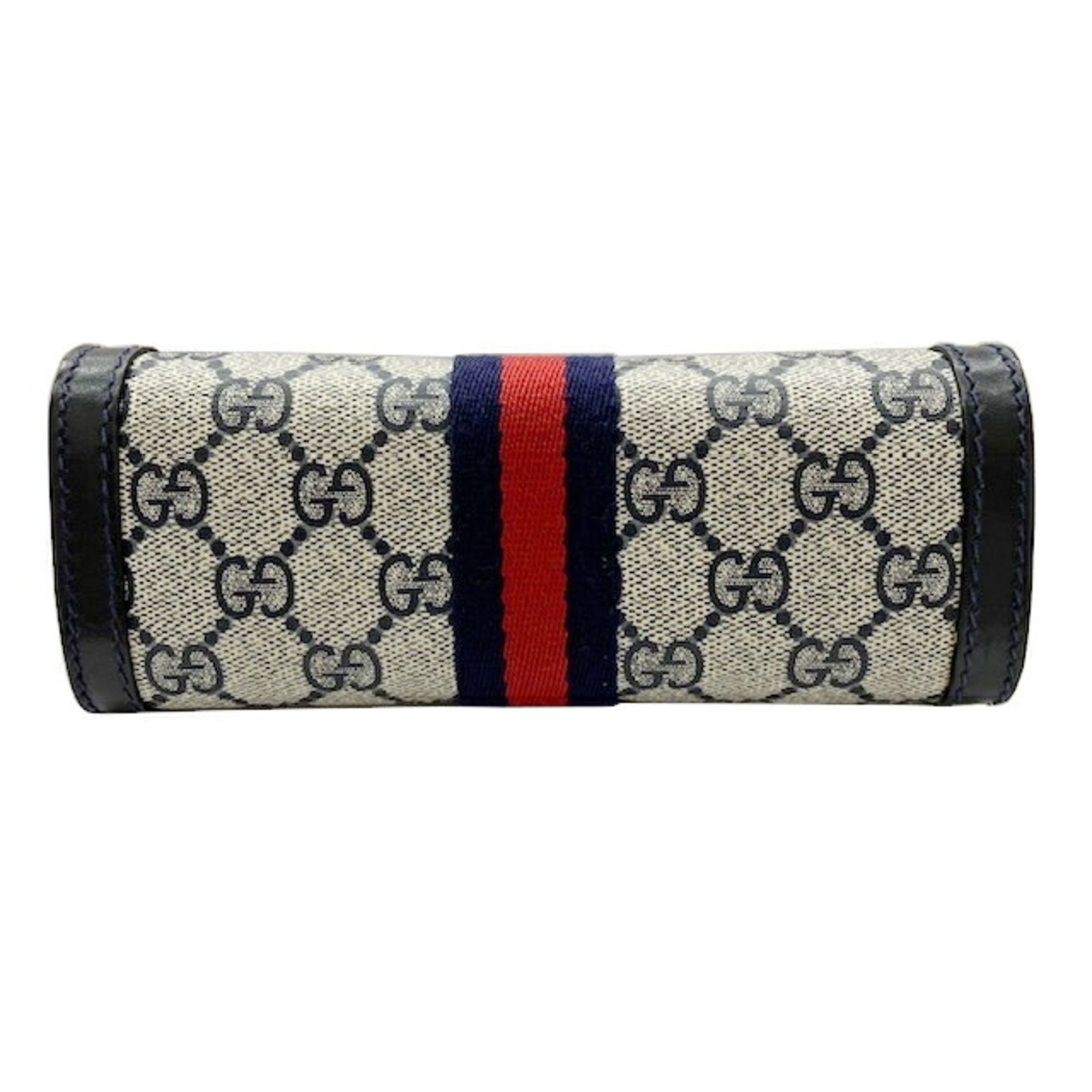 GUCCI Gucci Sherry Line Pouch Navy Grey GG Supreme Canvas