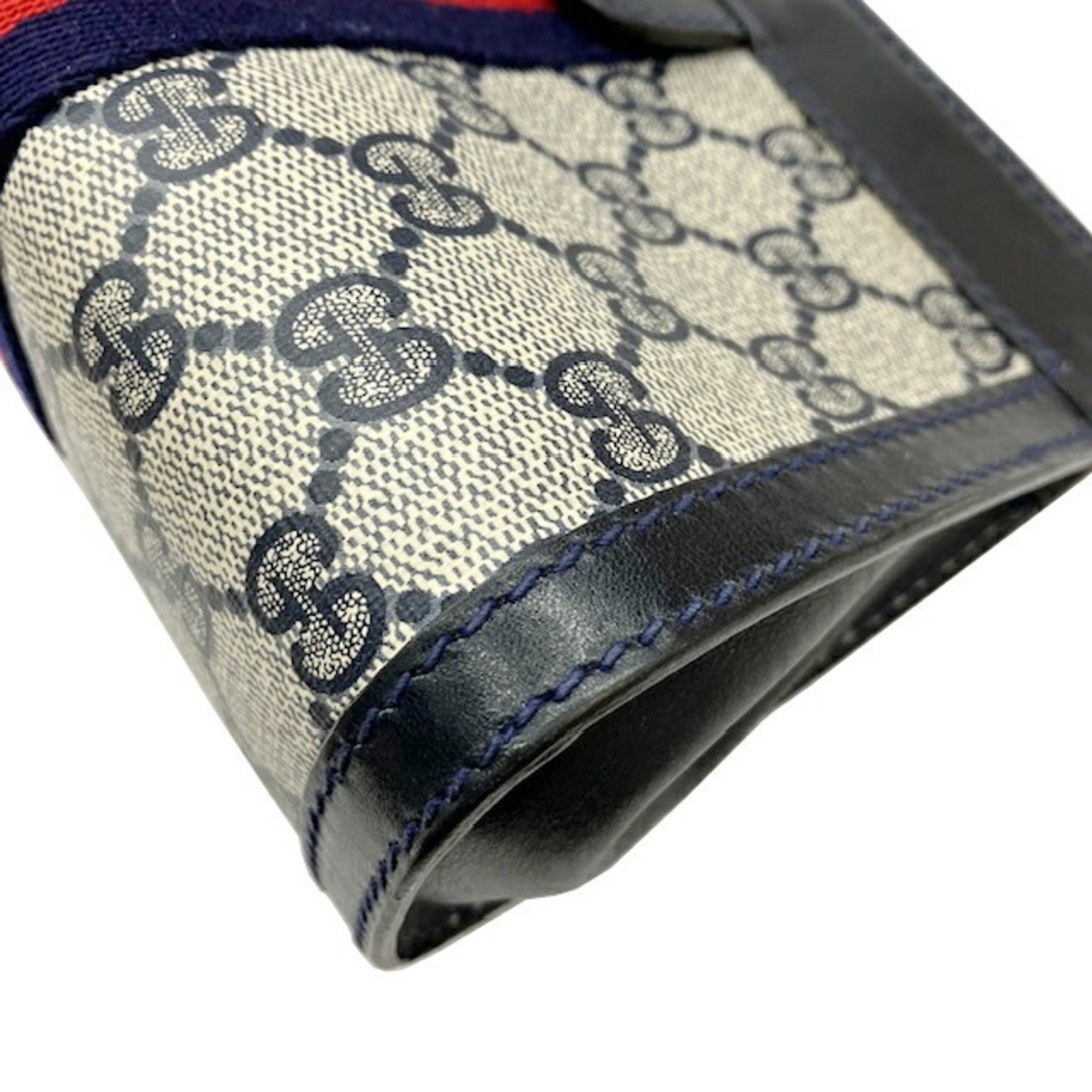 GUCCI Gucci Sherry Line Pouch Navy Grey GG Supreme Canvas