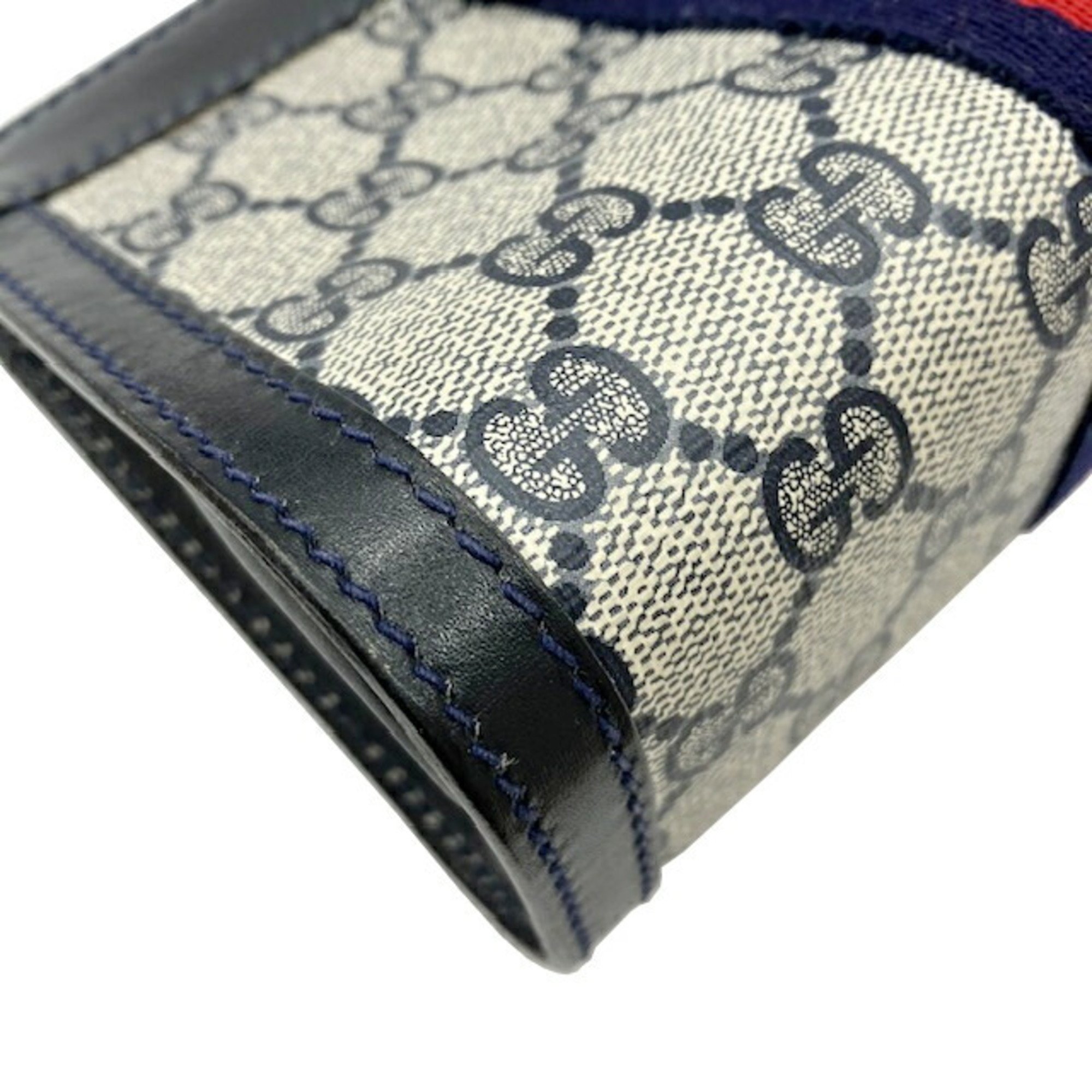 GUCCI Gucci Sherry Line Pouch Navy Grey GG Supreme Canvas