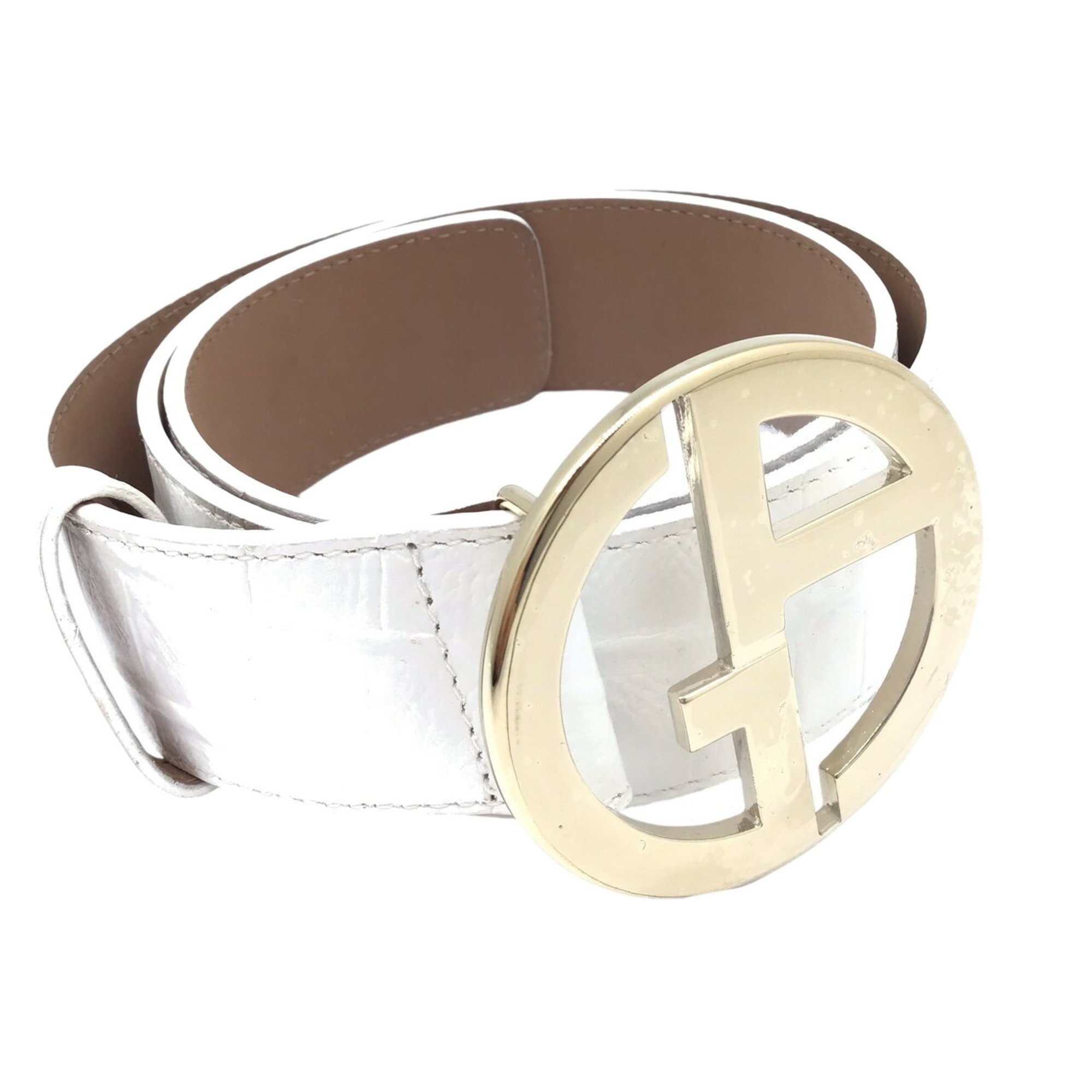 GIORGIO ARMANI Giorgio Armani Leather Belt White 80cm Accessories Fashion Men Women