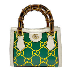 GUCCI Handbag Shoulder Bag Leather Ivory x Green Yellow Women's 655661 z2140