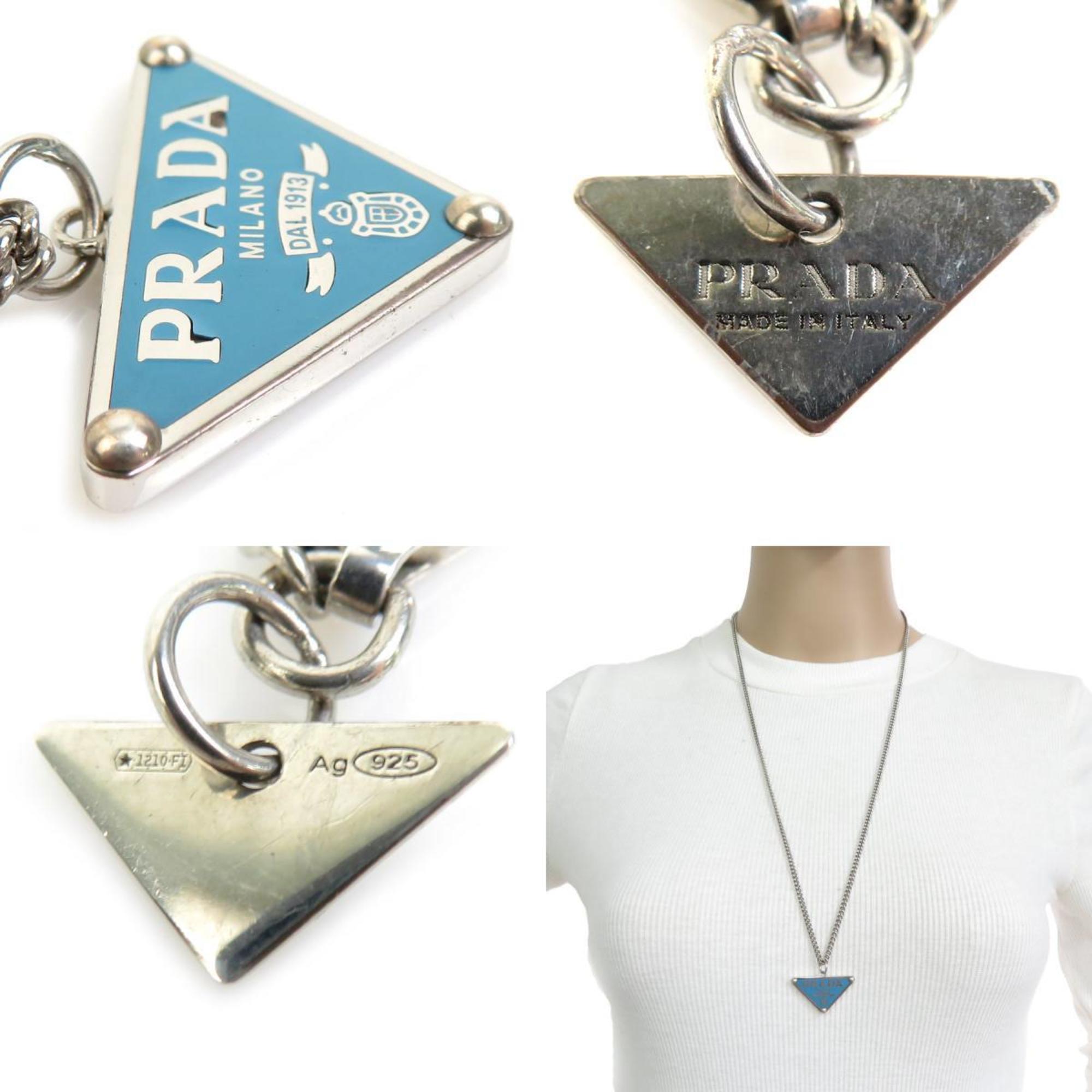 PRADA Necklace Triangle Metal Blue x Silver Men's Women's 55751k