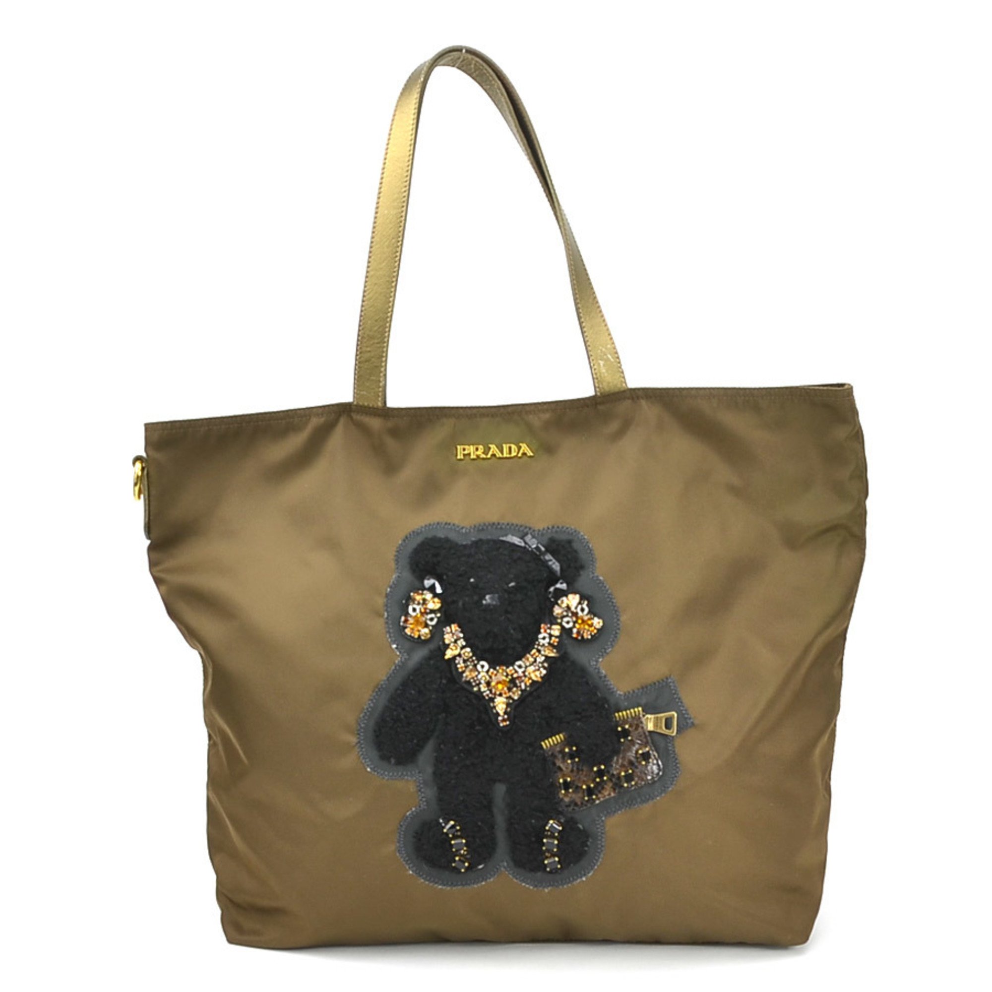 PRADA handbag tote bag bear teddy nylon khaki ladies 55735g