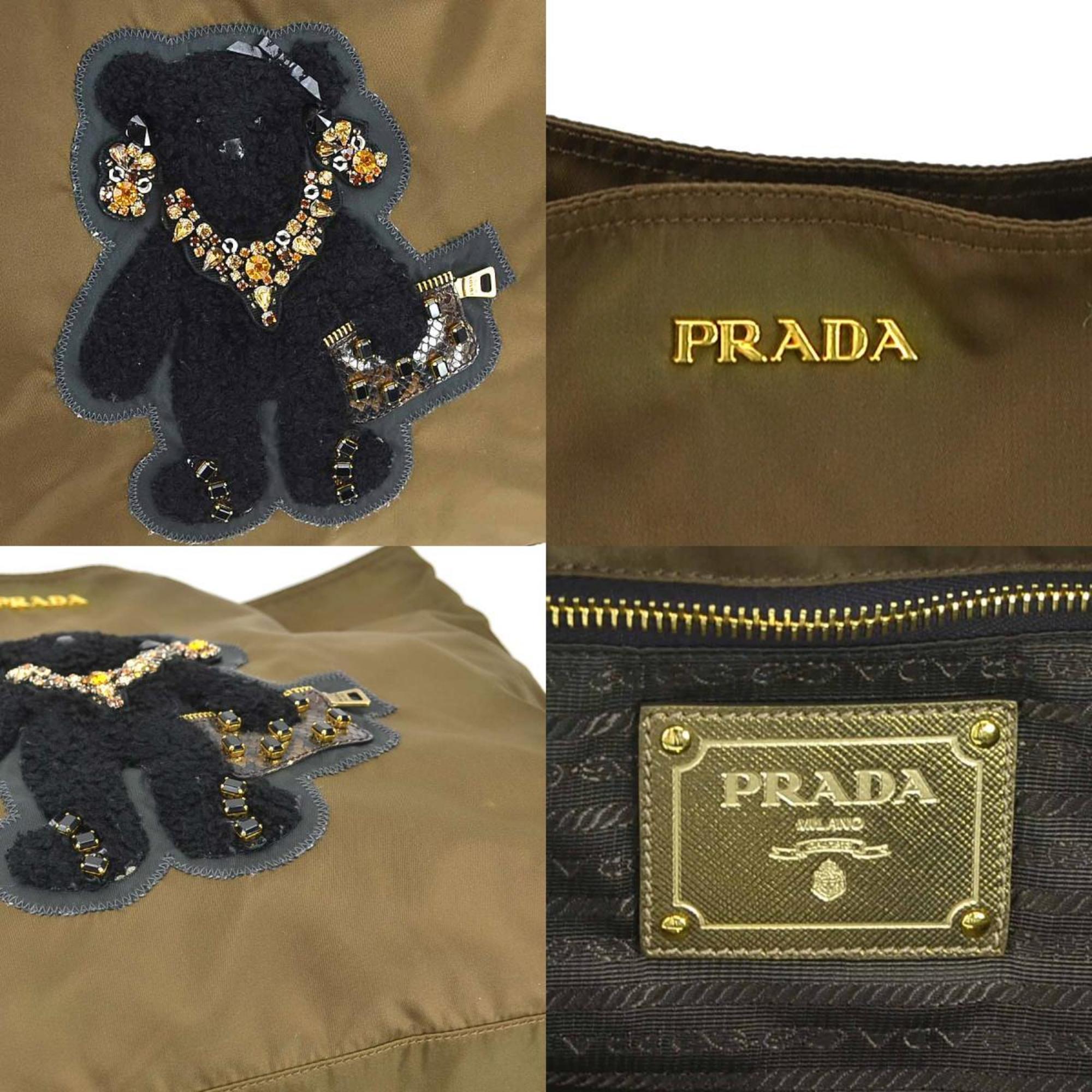 PRADA handbag tote bag bear teddy nylon khaki ladies 55735g