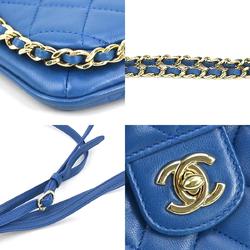 CHANEL Phone Holder Crossbody Pouch Matelasse Leather Blue Gold Women's e59238a