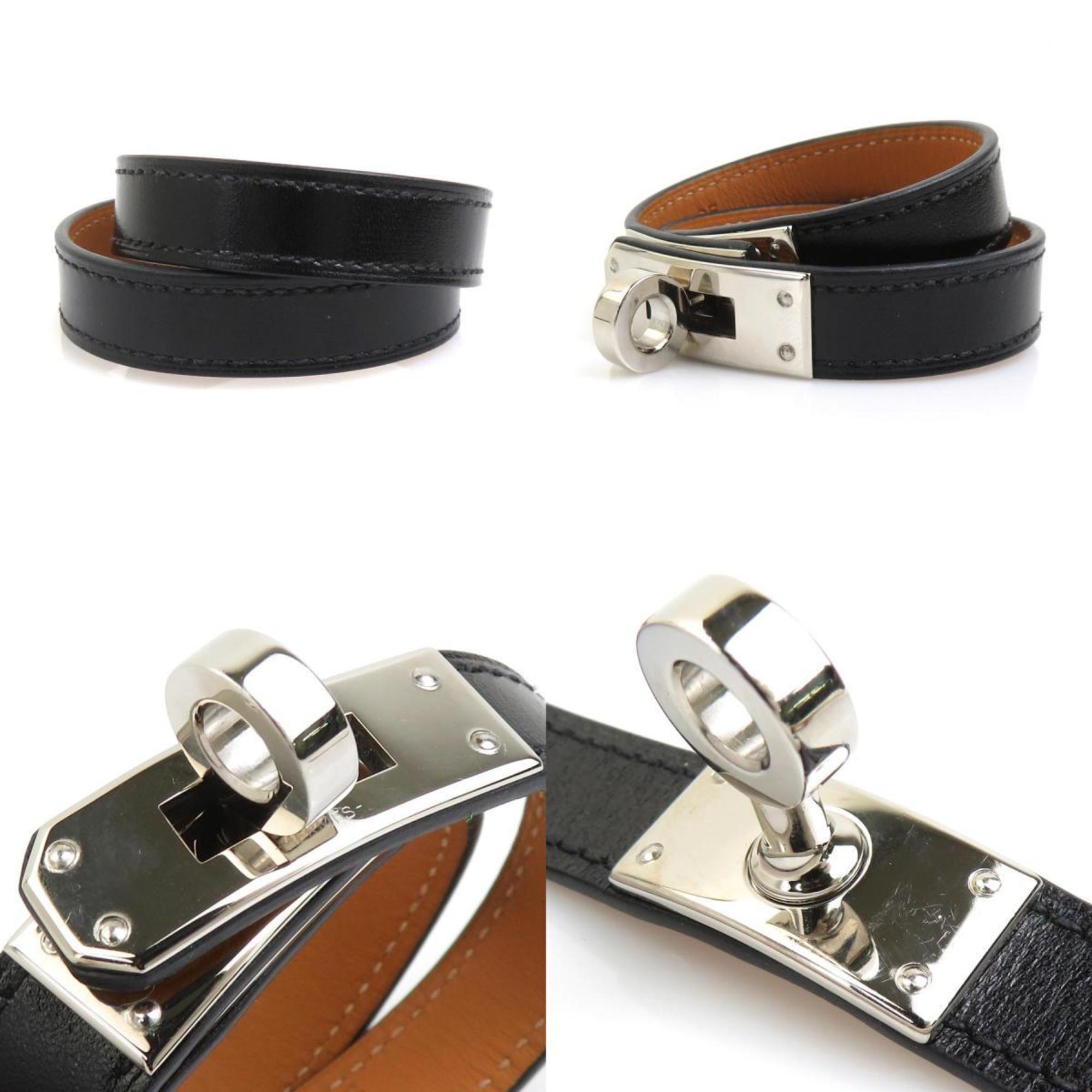 Hermes HERMES Bracelet Kelly Leather Metal Black Silver Men's Women's e59243g