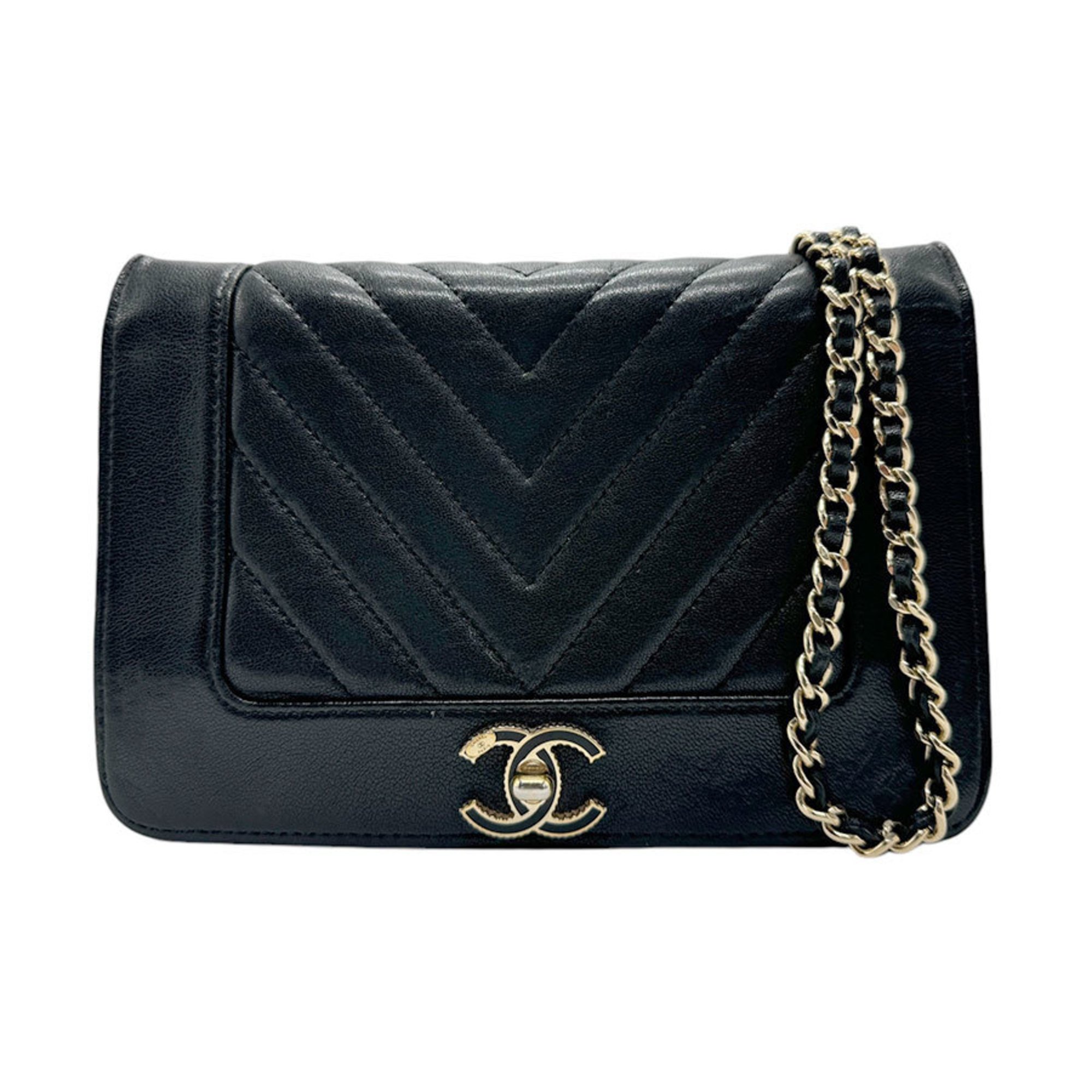 CHANEL Chain Wallet Mademoiselle Lambskin Black n0432