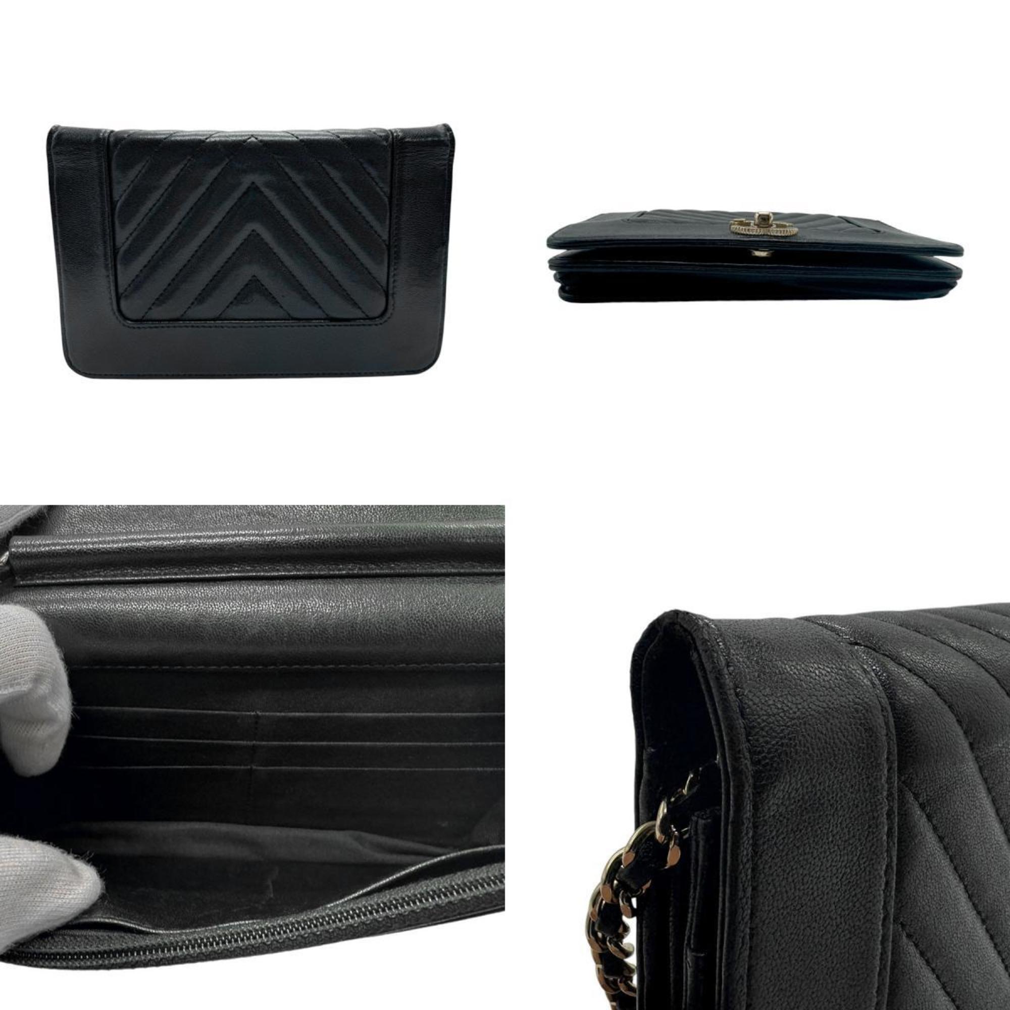 CHANEL Chain Wallet Mademoiselle Lambskin Black n0432