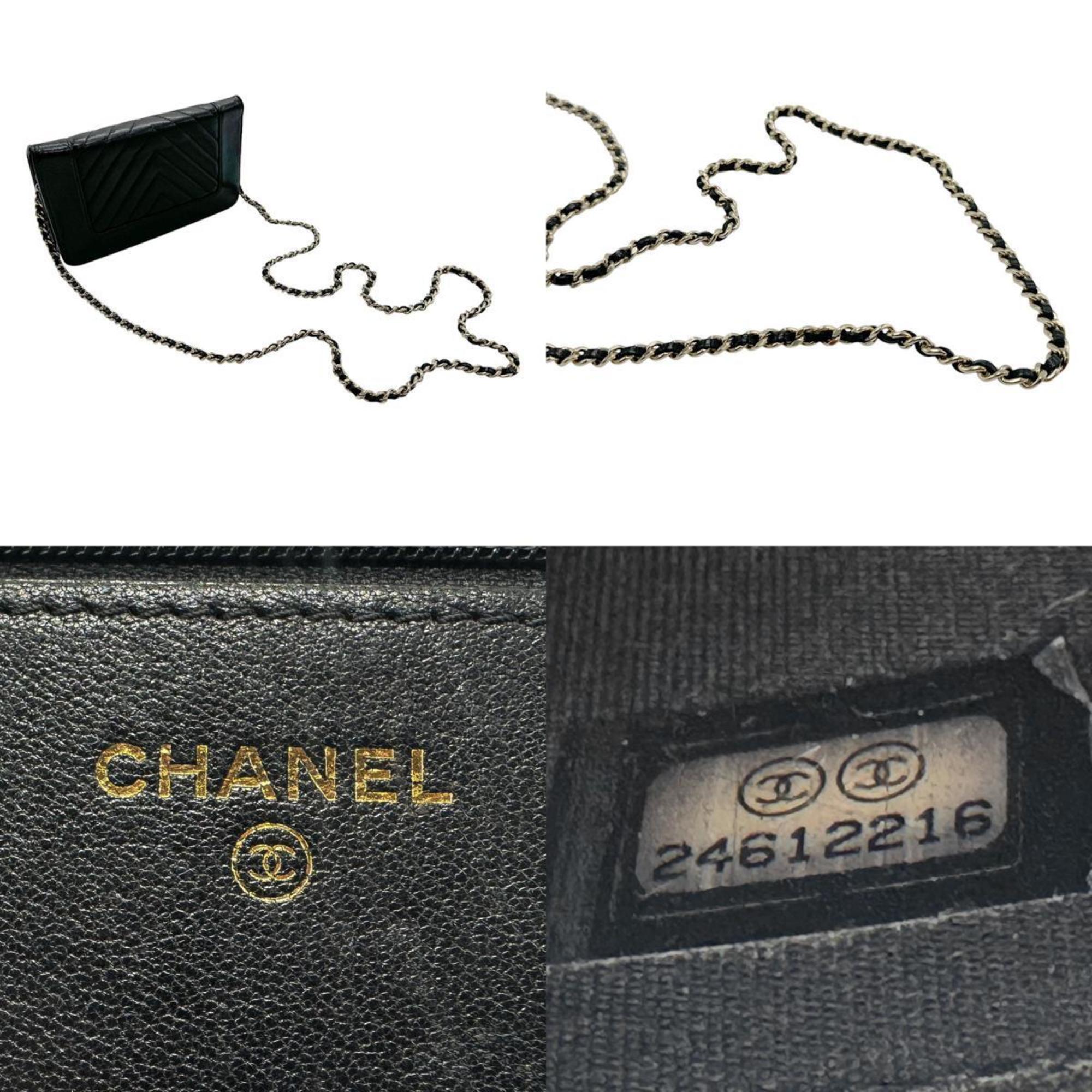 CHANEL Chain Wallet Mademoiselle Lambskin Black n0432