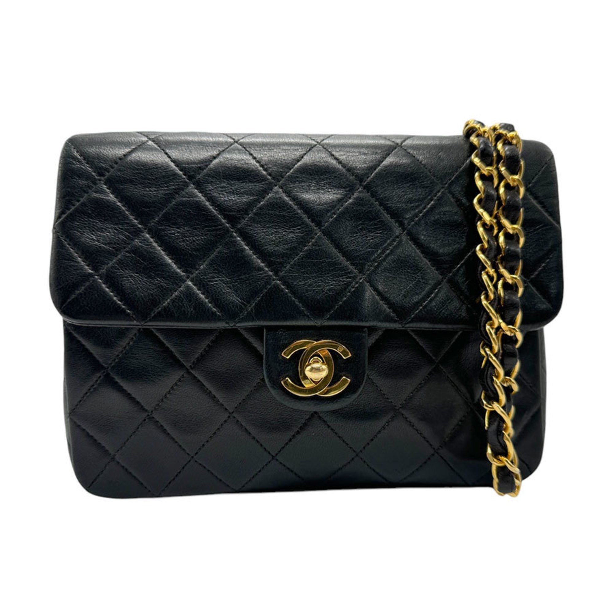 CHANEL Shoulder Bag Matelasse Leather Black Gold Women's z2530