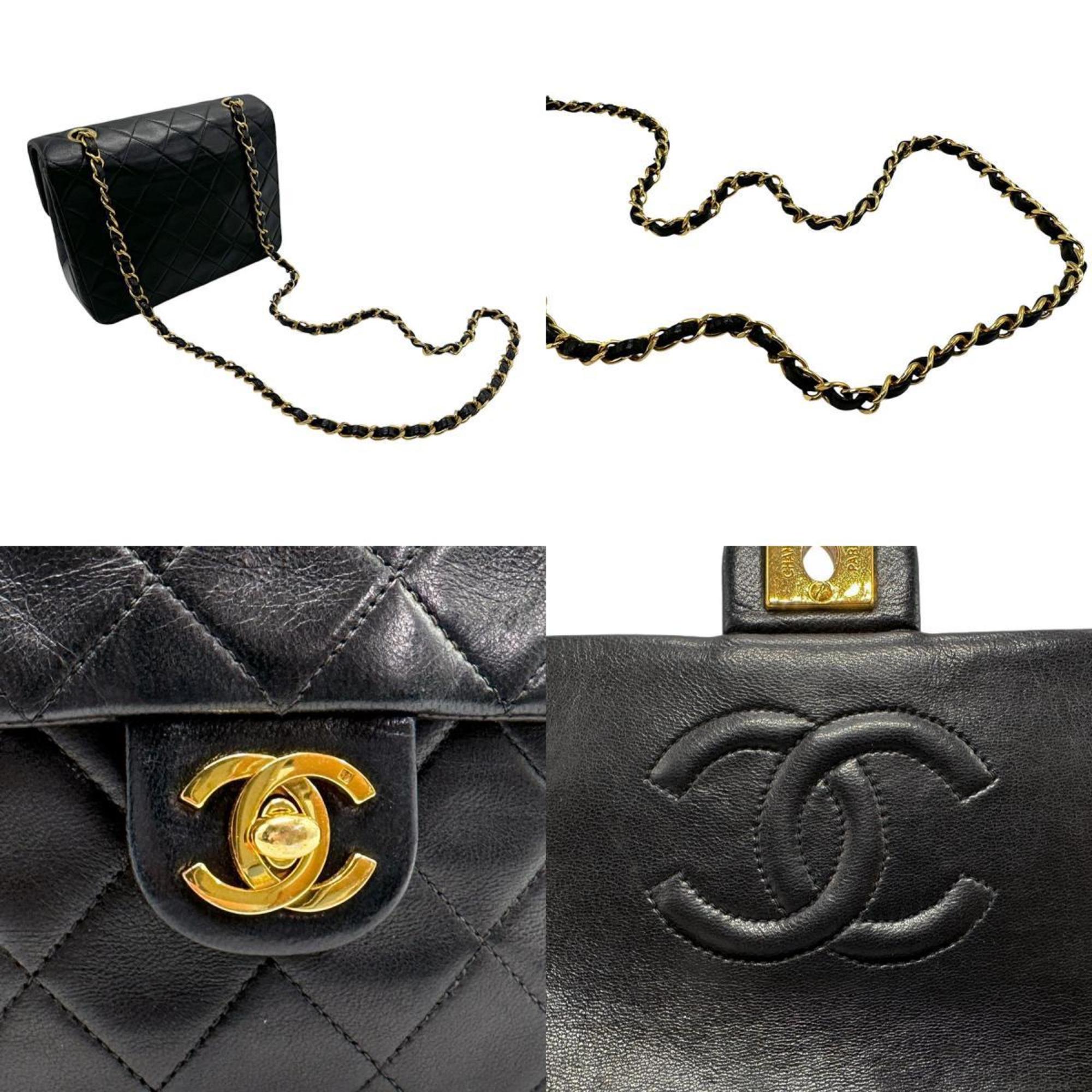 CHANEL Shoulder Bag Matelasse Leather Black Gold Women's z2530