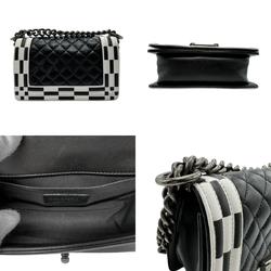 CHANEL Shoulder Bag Boy Chanel Leather Black White Women's n0410