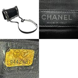 CHANEL Shoulder Bag Boy Chanel Leather Black White Women's n0410