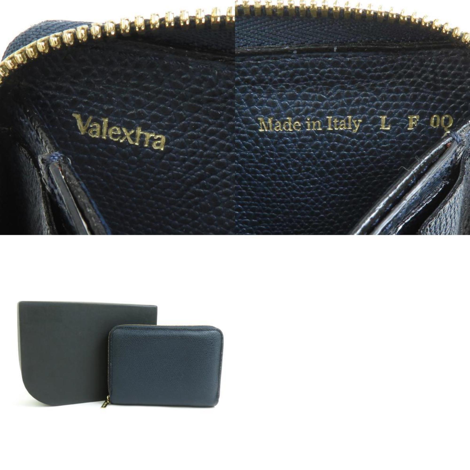 Valextra Wallet/Coin Case Compact Wallet Leather Navy Men's Women's 55746g