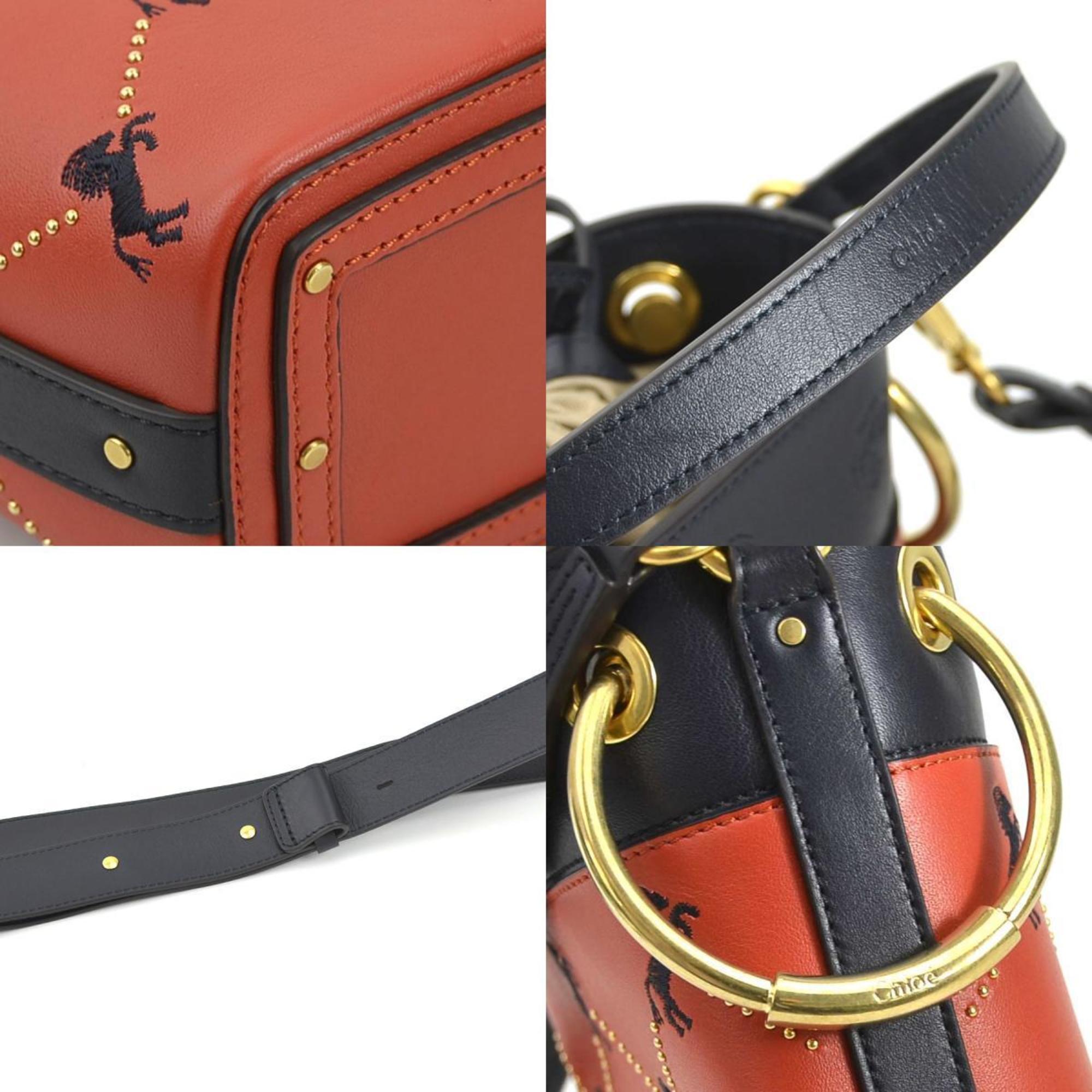 Chloé Chloe Shoulder Bag Leather Navy x Red Women's 55739g