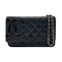 CHANEL Chain Wallet Cambon Line Lambskin Black Women's n0433