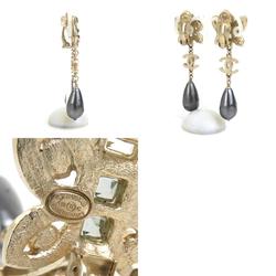 CHANEL Earrings Coco Mark Metal Faux Pearl Gold Dark Grey Women's e59288a