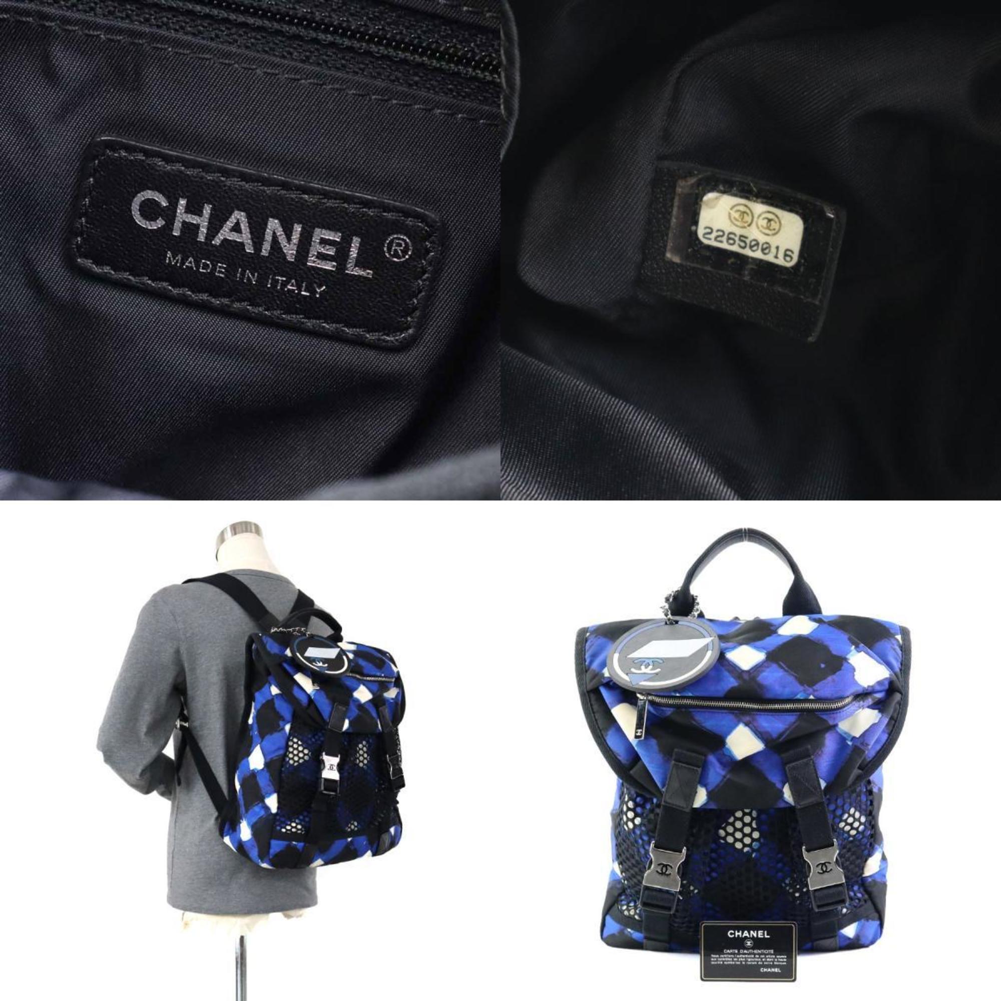 CHANEL Backpack Airline Nylon Black x Blue White Women's 99983i