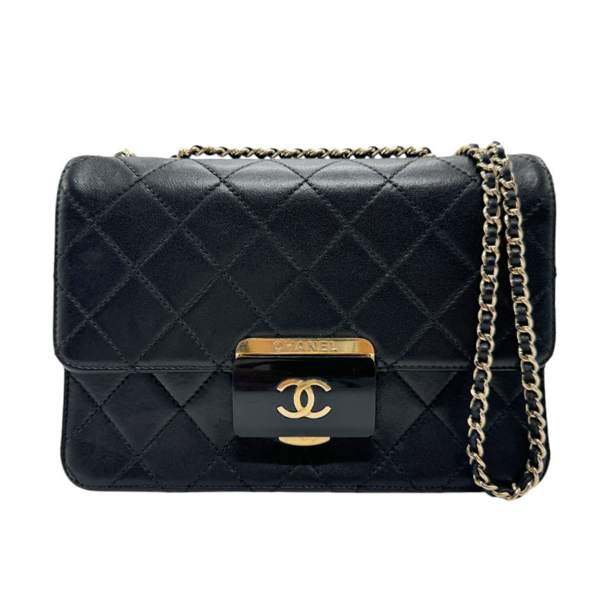 CHANEL Shoulder Bag Matelasse Leather Black Gold Women's z2509