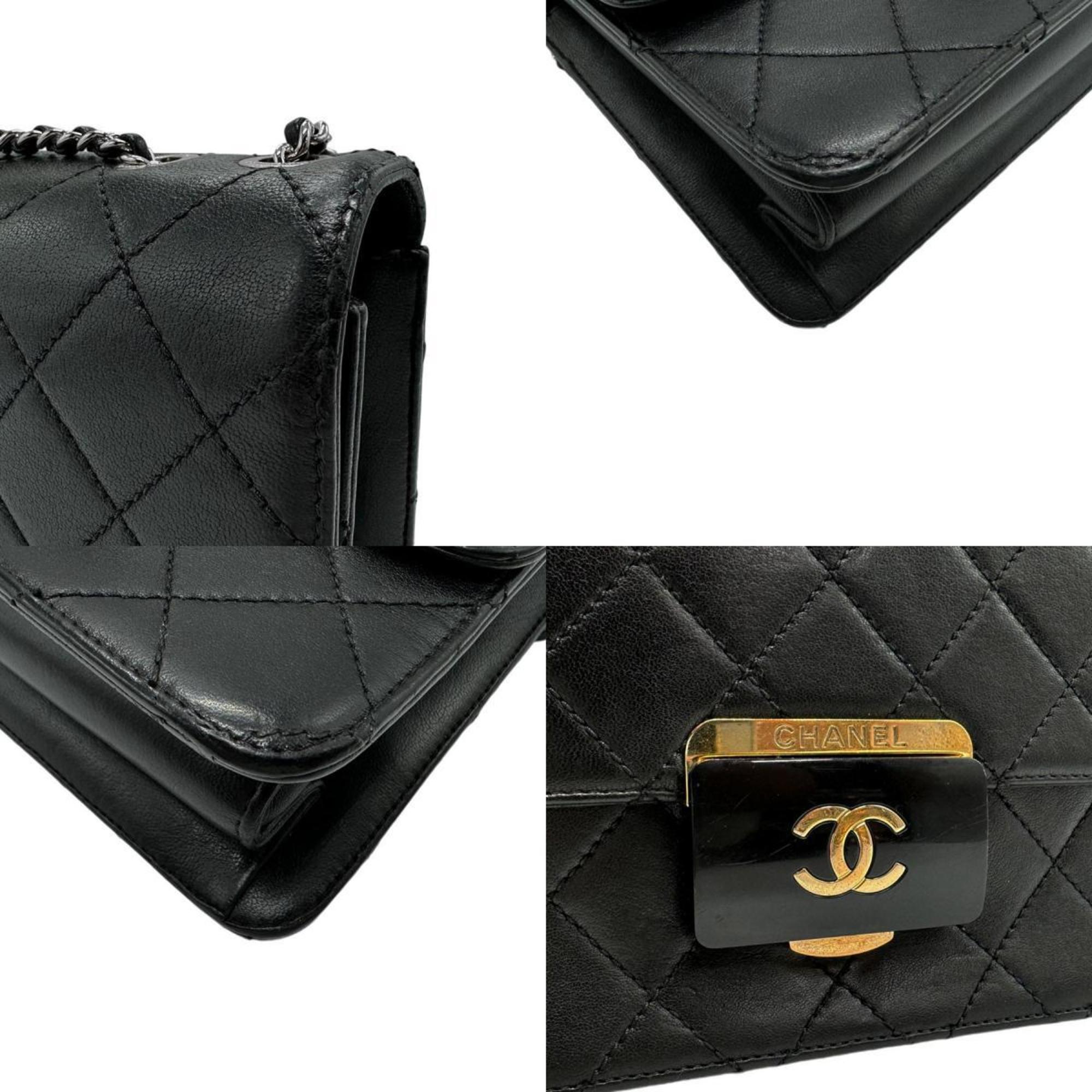 CHANEL Shoulder Bag Matelasse Leather Black Gold Women's z2509