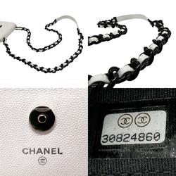 CHANEL Phone Holder Caviar Leather White x Black Women's n0415