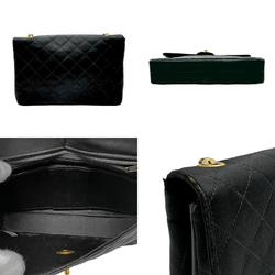 CHANEL Shoulder Bag Satin Black Gold Women's n0407