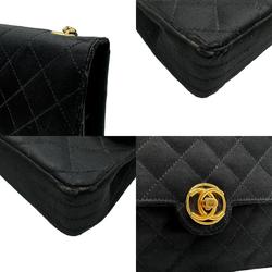 CHANEL Shoulder Bag Satin Black Gold Women's n0407