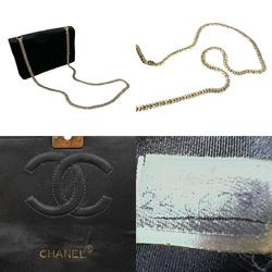 CHANEL Shoulder Bag Satin Black Gold Women's n0407