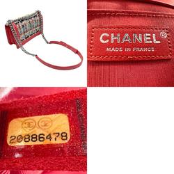 CHANEL Shoulder Bag Boy Chanel Tweed Leather Pink Multicolor Silver Women's z2493