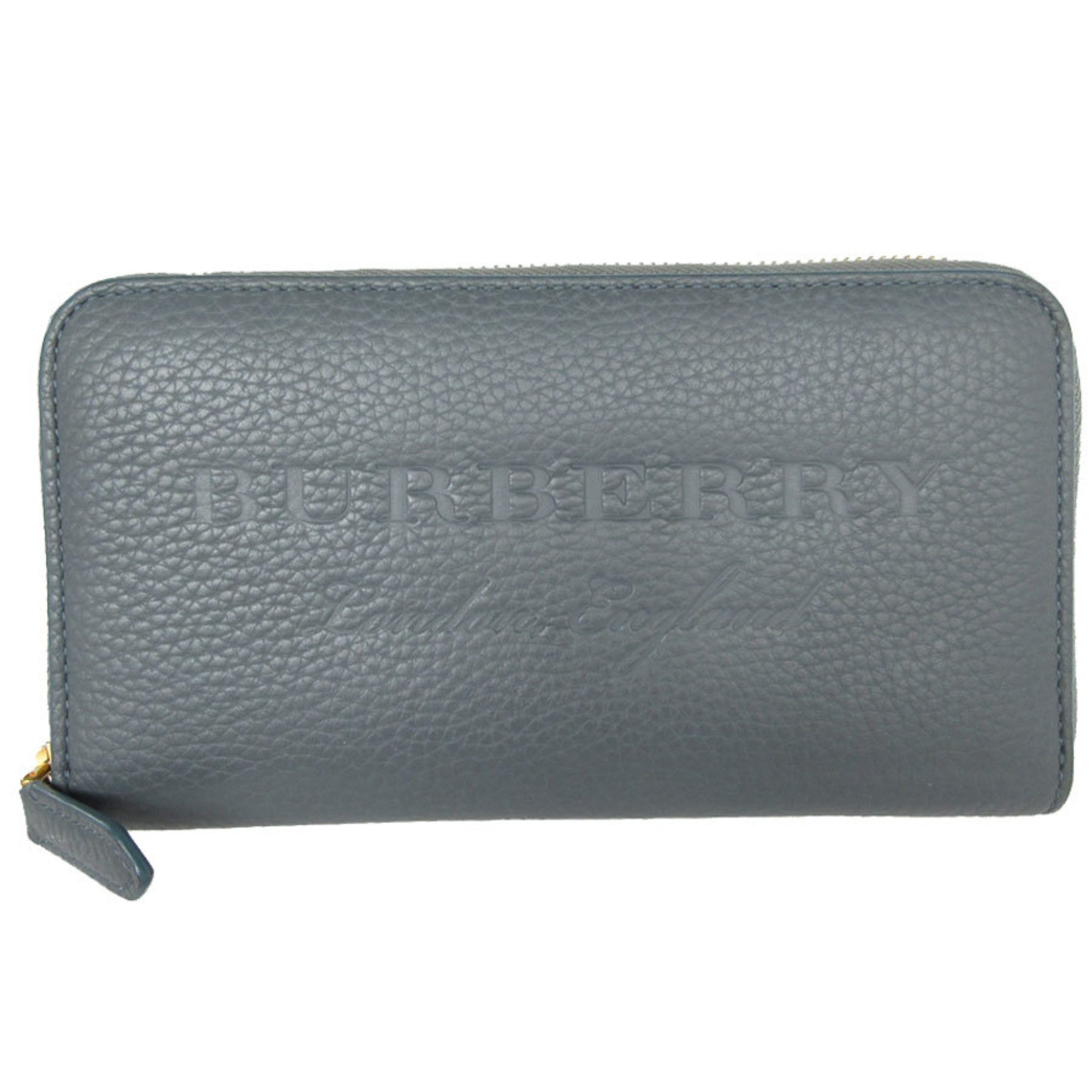 Burberry round long wallet leather blue grey men's women's s0333a