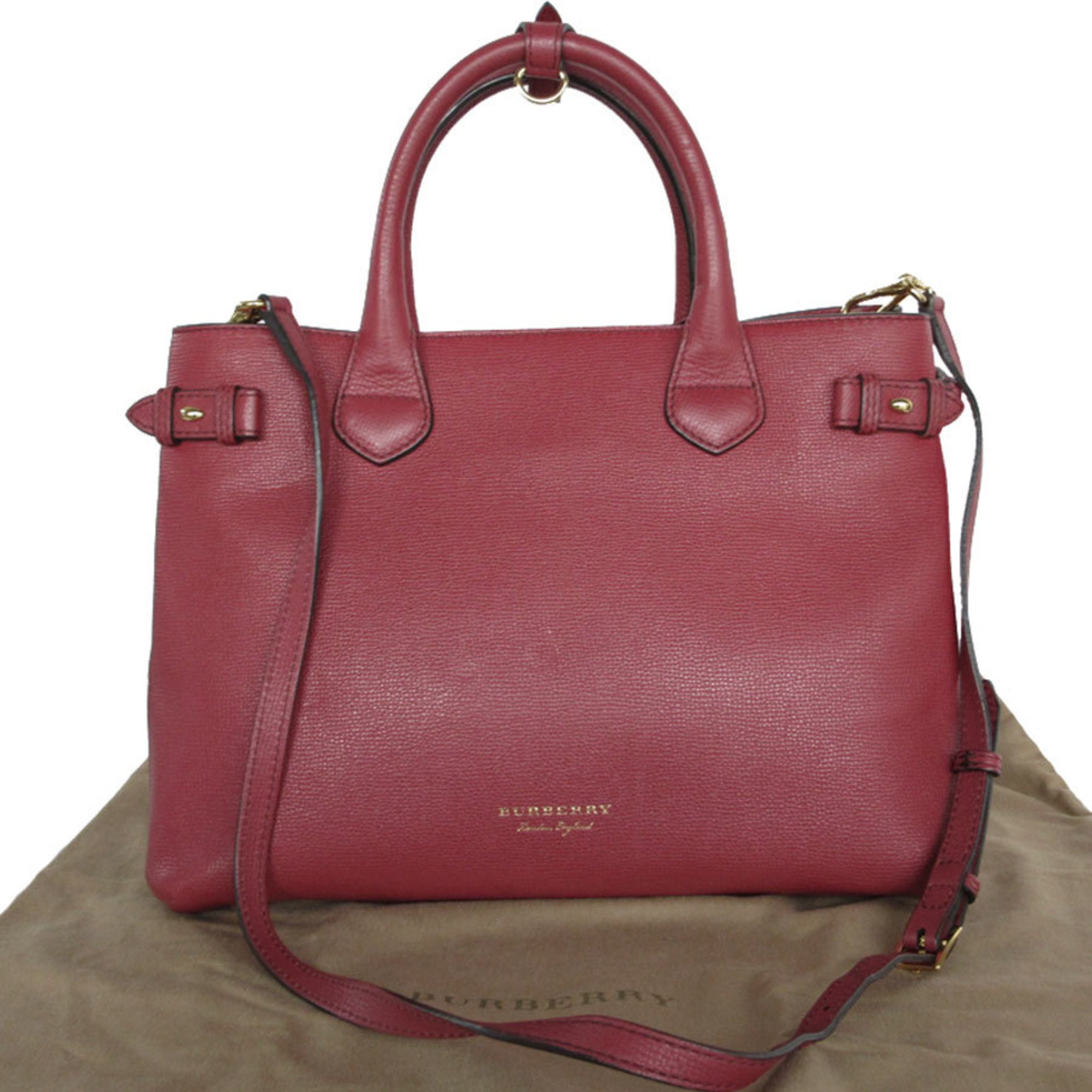 Burberry Handbag Shoulder Bag Leather Red Women's s0318g