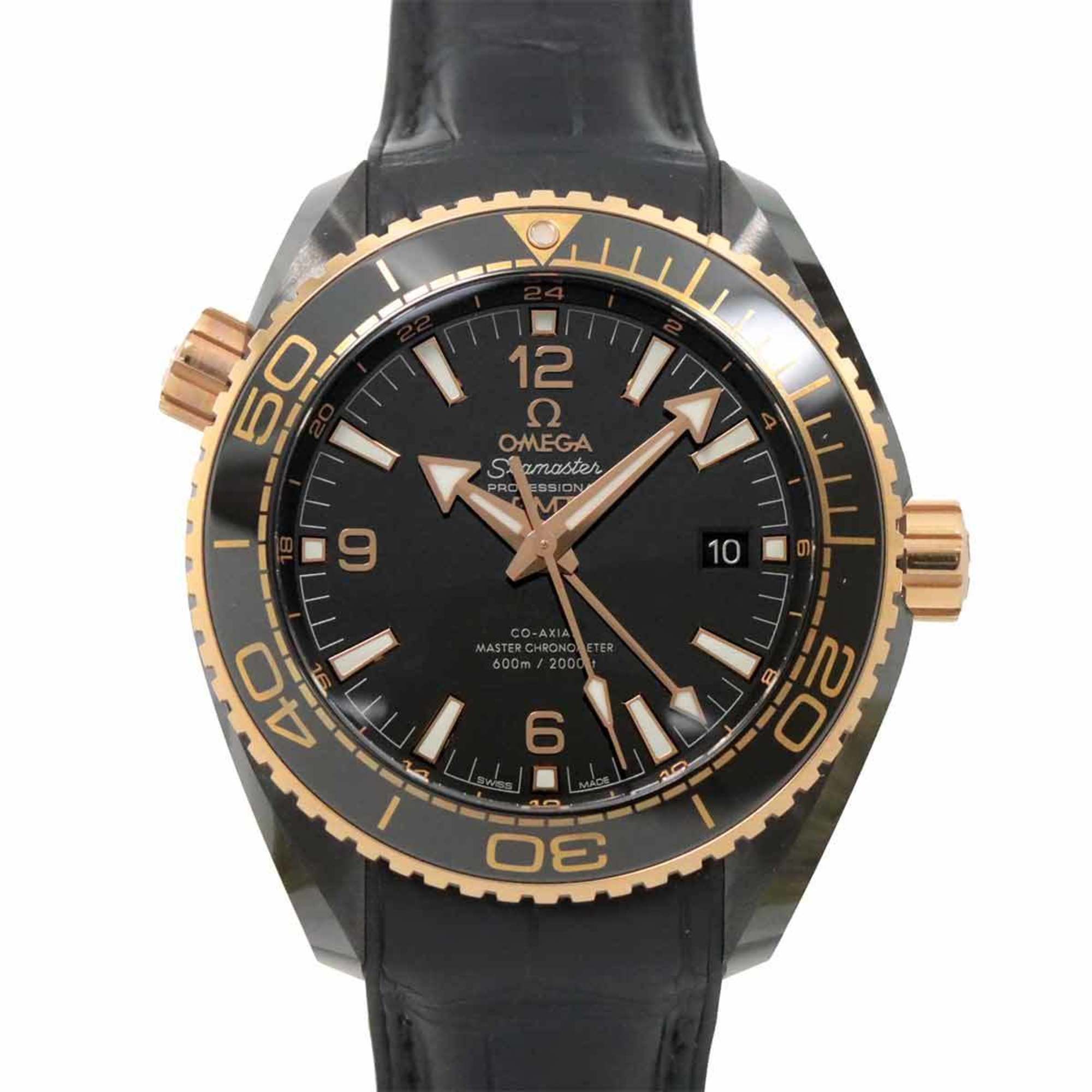 OMEGA Seamaster Planet Ocean GMT 600m combination 215 63 46 22 01 001 men's watch date black K18PG automatic self-winding