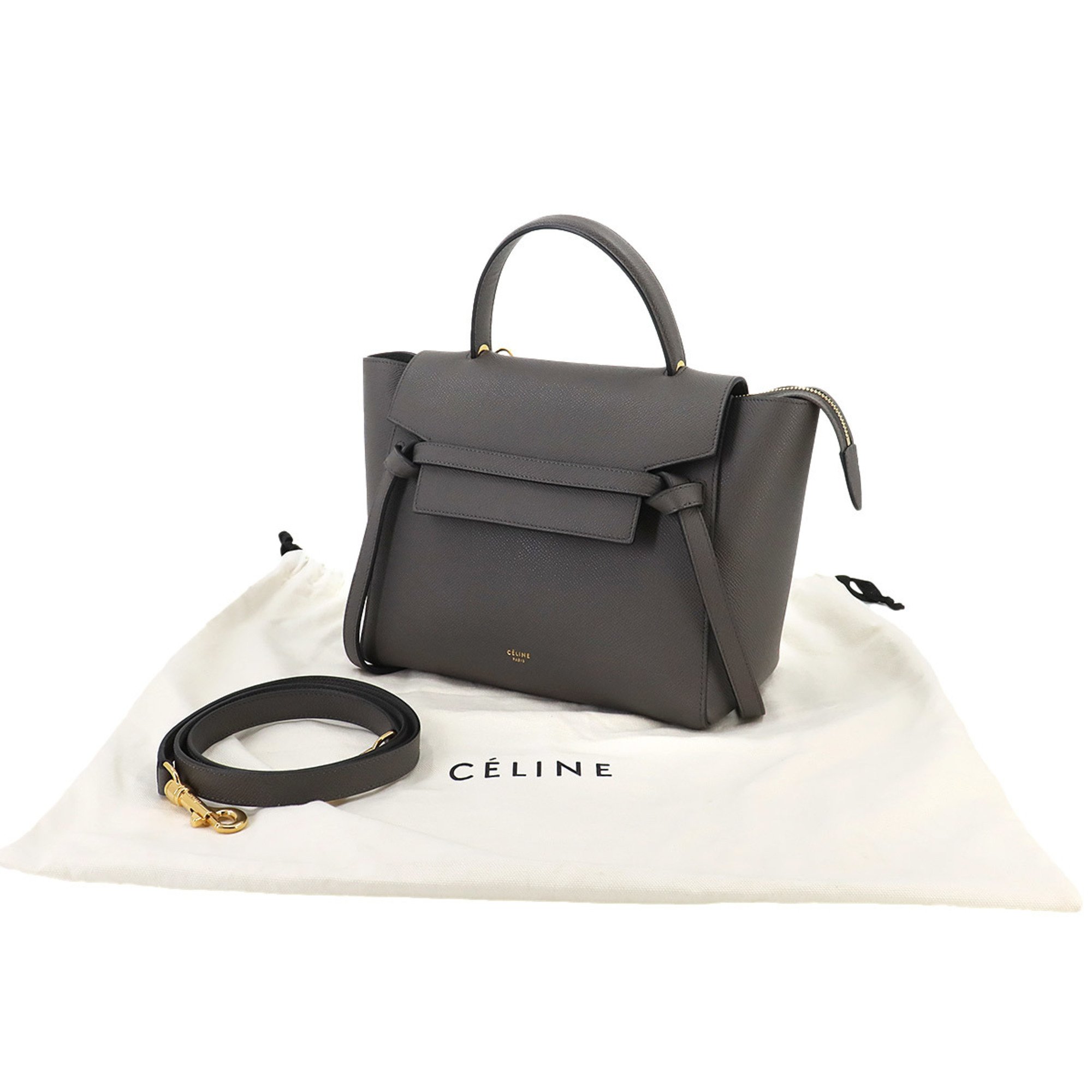 CELINE Belt Bag Micro 2way Hand Shoulder Leather Grey 180153 Gold Hardware